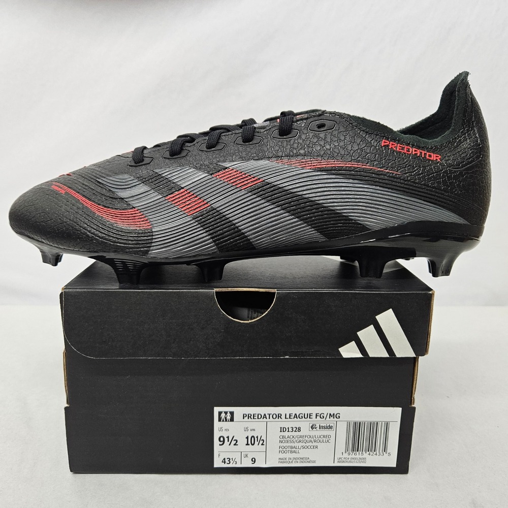 Adidas Predator League FG/MG Soccer Cleats‎ ID1328 Black Grey Red Men's Sz 9.5